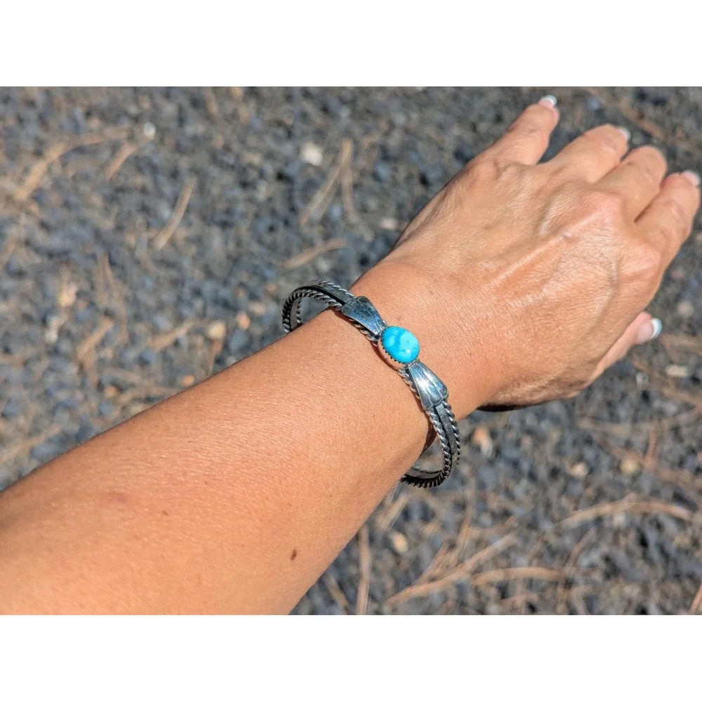 Navajo Silver Cuff Bracelet Turquoise‎ Jewelry for Women Sz 7.5 NA**